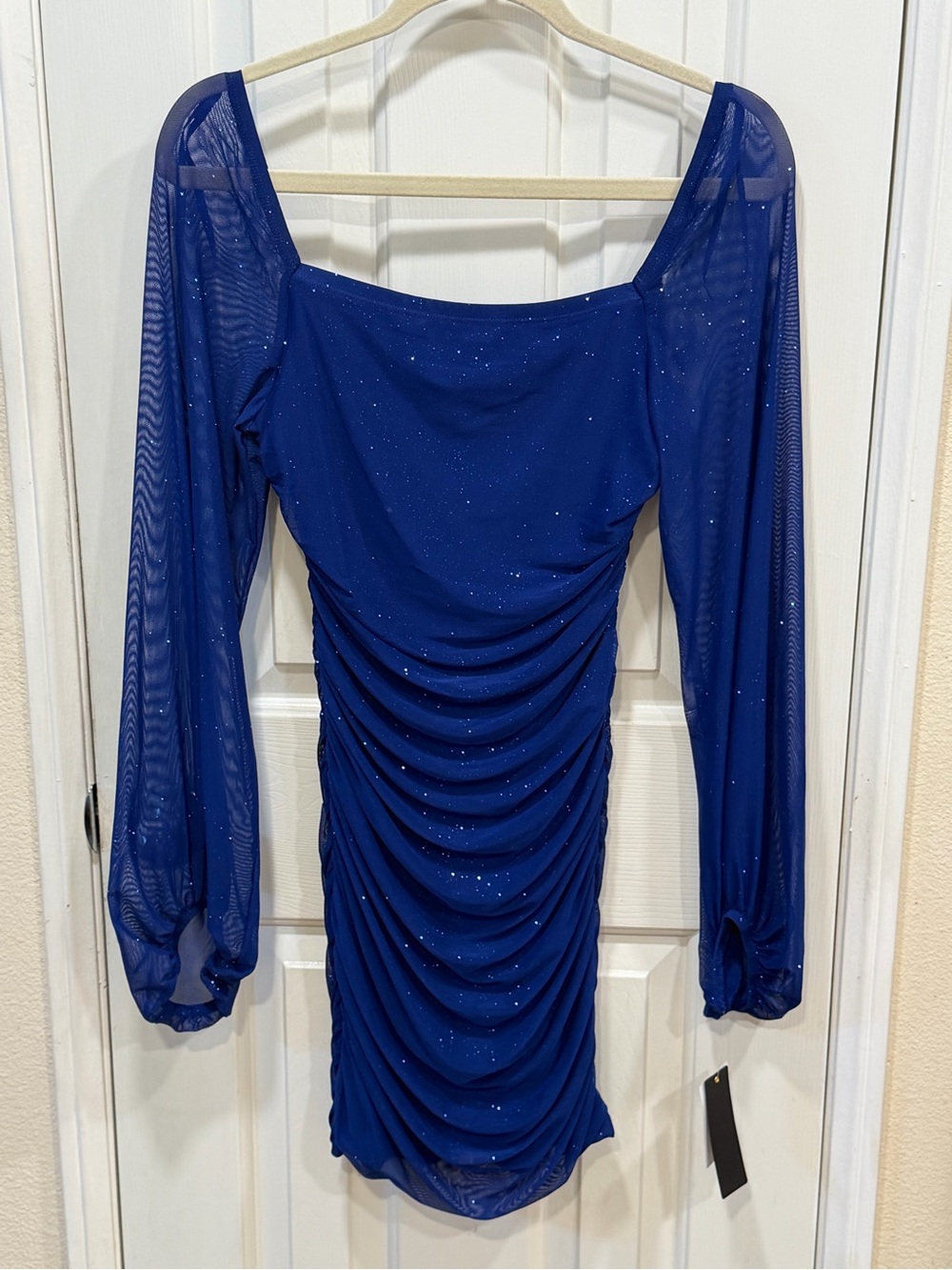 City Studio Royal Blue Ruched Mesh Mini Dress